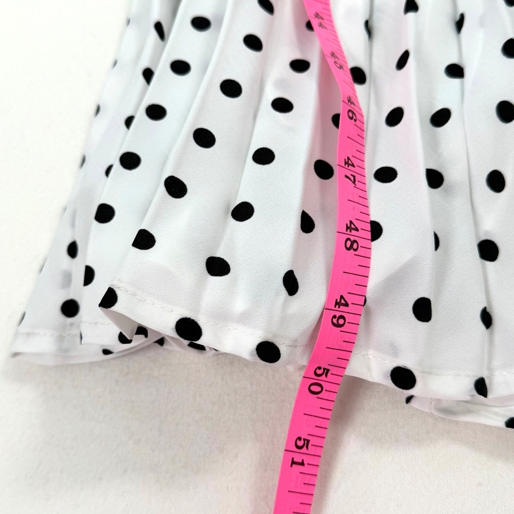 FEHAUTE White Black Polka Dot Pleated Maxi Dress Balloon Sleeve A-Line Sz 10 NWT - Picture 7 of 16